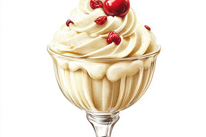 Ice cream sundae with vanilla drizzl, a Food & Drink Photo by Pixeness Studio
