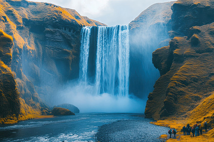 Majestic waterfall cascading down th, a Background Photo by Pixeness