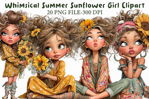 Whimsical Summer Sunflower Girl Clip, an Illustration by Libby Wishes