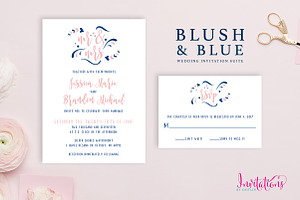 Blush & Blue Wedding Invitation Set