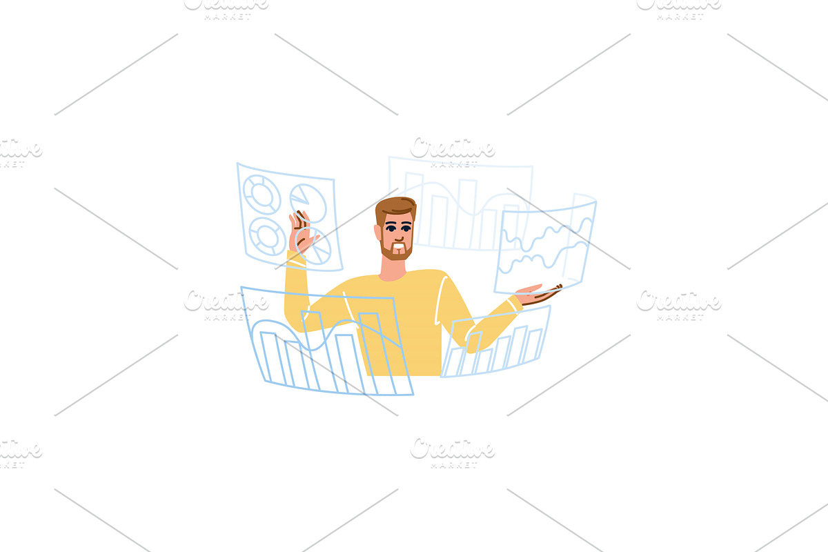 Businessman analyzing data charts, a Person Illustration by pikepicture