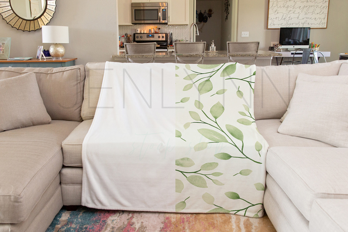 Minky Blanket on couch mockup #BH05, a Product Mockup by JENLYNN Stock Shop (Photo 1 of 7)