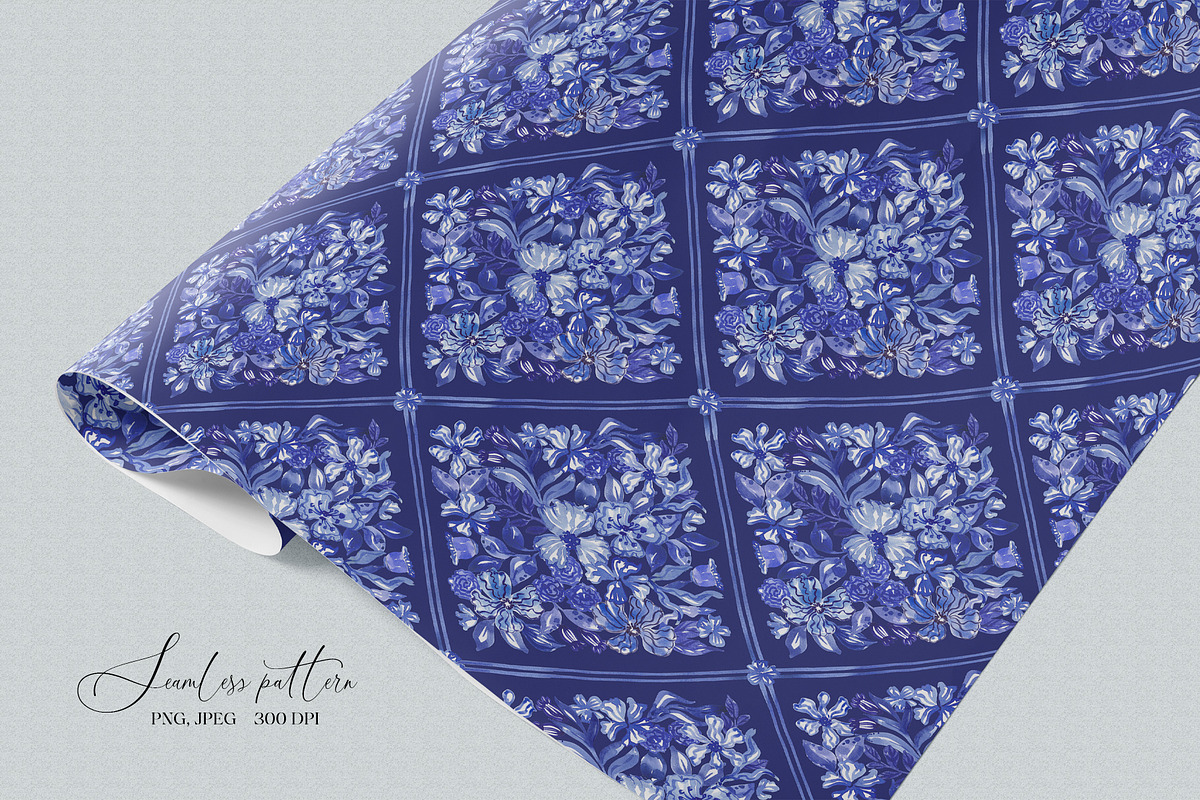 Blue Floral Portugal Mosaic Pattern, a Pattern Graphic by SirenaArt (Photo 9 of 14)