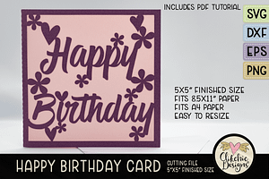 Floral Happy Birthday Card SVG