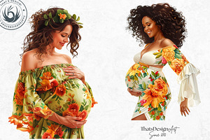 Watercolor Pregnant Woman Clipart Se