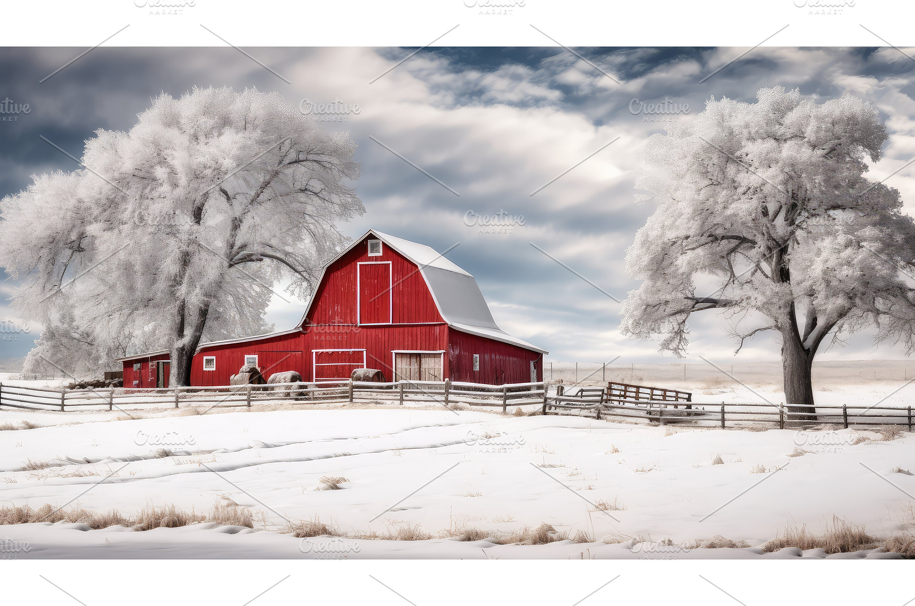 barn farm in winter ai generated, an Animal Photo by pikepicture