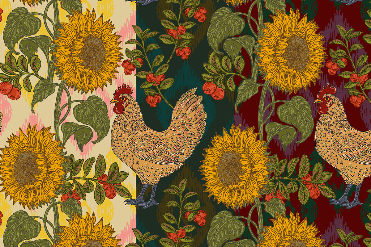 Sunflowers Cranberries and Hen, a Pattern Graphic by NayaChu (Photo 7 of 9)