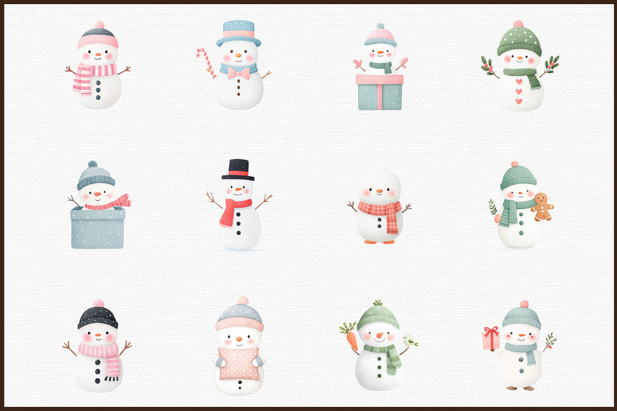 Watercolor Christmas Snowman Clipart, an Illustration by Sublimation Artist (Photo 3 of 6)