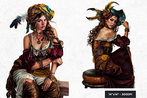 Western Bohemian Cowgirl Clipart Set