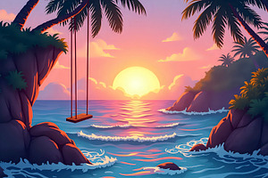Island Sunset Cliff With Swing Over, a Photo by LOGOCREATIVE