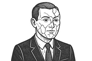 Cracked face businessman engraving, a Healthcare Illustration by AlexArt