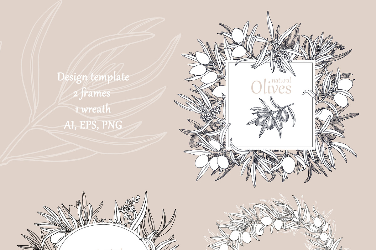 Olives branch. Graphics illustration, a Food Illustration by ON_lineart_store (Photo 8 of 12)