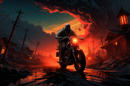 biker on a motorcycle rides off into the sunset, a Photo by Pictures for you!!!!!!!!!