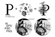 Floral letters and number., a Decorative Illustration by MarinaVorontsova (Thumbnail 3 of 12)