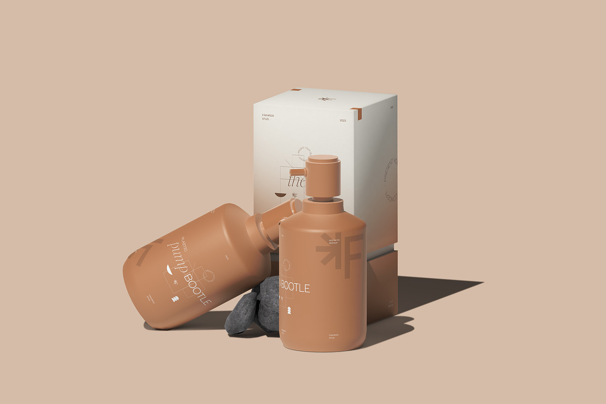 Plastic Pump Bootle with Box Mockups, a Packaging Mockup by fakhroo (Photo 3 of 3)