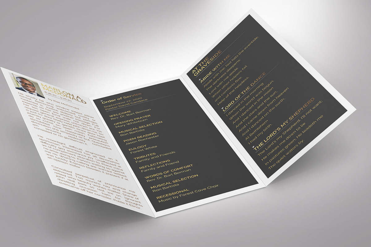 Gold Luxury Trifold Funeral Program, a Brochure Template by Godserv Designs (Photo 4 of 11)
