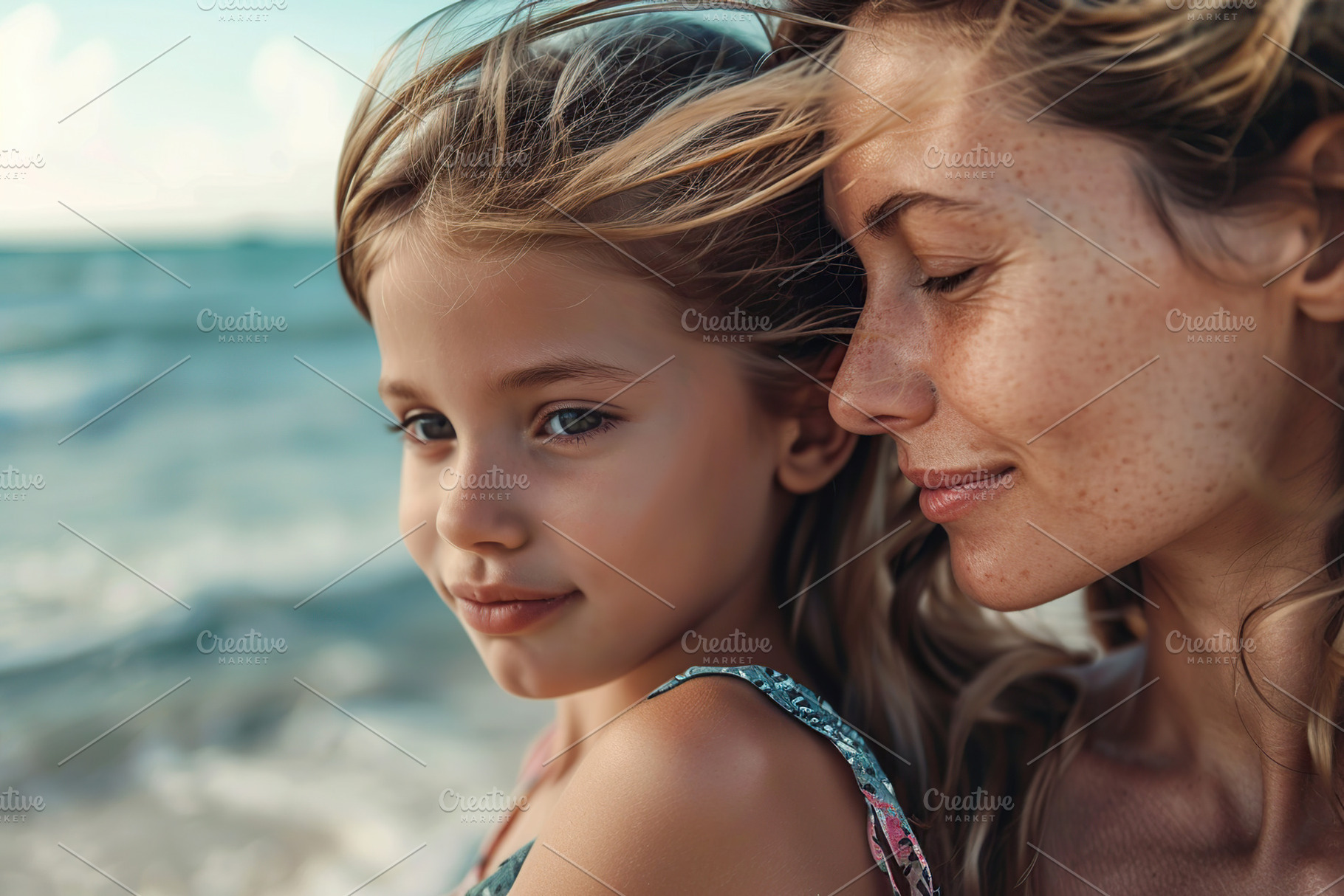 Portrait of happy mother and her daughter resting at beach, a Person Photo by AlyaAnd