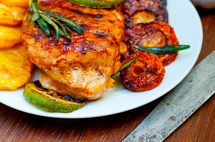 roasted grilled BBQ chicken breast with herbs and spices, a Food & Drink Photo by keko64