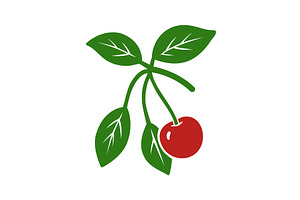 Cherry branch with fruit and leaves, a Food Illustration by GraphiShop