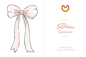 Blush Pink Ribbon Bow Illustration