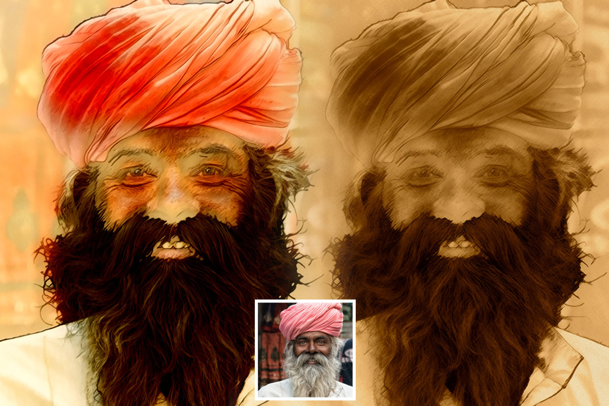 Sketch Draw Watercolour PS Action preview 2