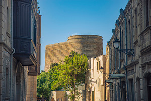 Icherisheher street with a view of ancient Maiden Tower in Baku, a Photo by Pictures for you!!!!!!!!!
