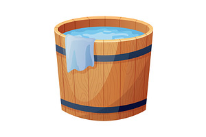 Wooden bath. Wood tub, cartoon, an Object Illustration by Things for designers