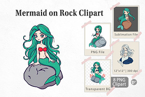 Mermaid on Rock Clipart, a Graphic by Artnoy