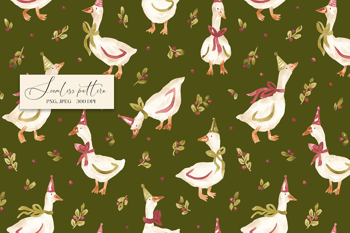 Christmas Goose Pattern, a Pattern Graphic by SirenaArt (Photo 6 of 16)