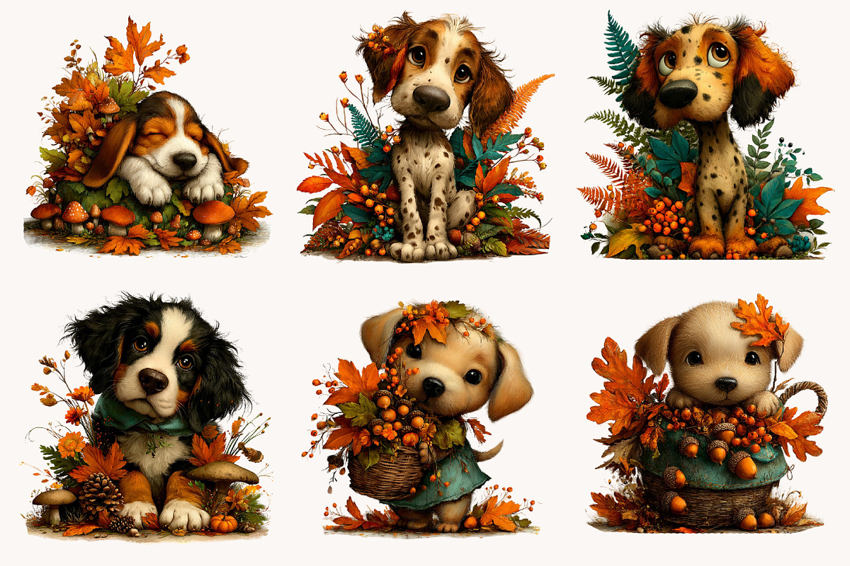 Whimsical Autumn Fall Dog Clipart, a Seasonal Illustration by Designworld (Photo 3 of 9)