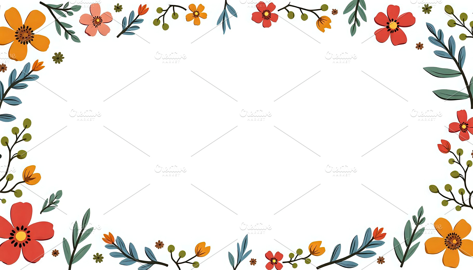 Modern Floral Doodles Frame With Whi, a Photo by LOGOCREATIVE
