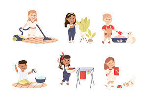 Cute Boy and Girl Doing Housework, a Person Illustration by TopVectors