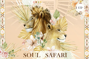 Boho floral & tropical animal lion