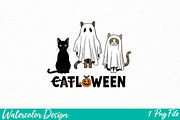 Catloween Png, Funny Halloween png, an Illustration by Watercolor design (Thumbnail 1 of 3)