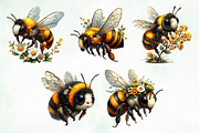 Whimsical Summer Honey Bees Clipart, an Animal Illustration by Creative Art (Thumbnail 6 of 8)