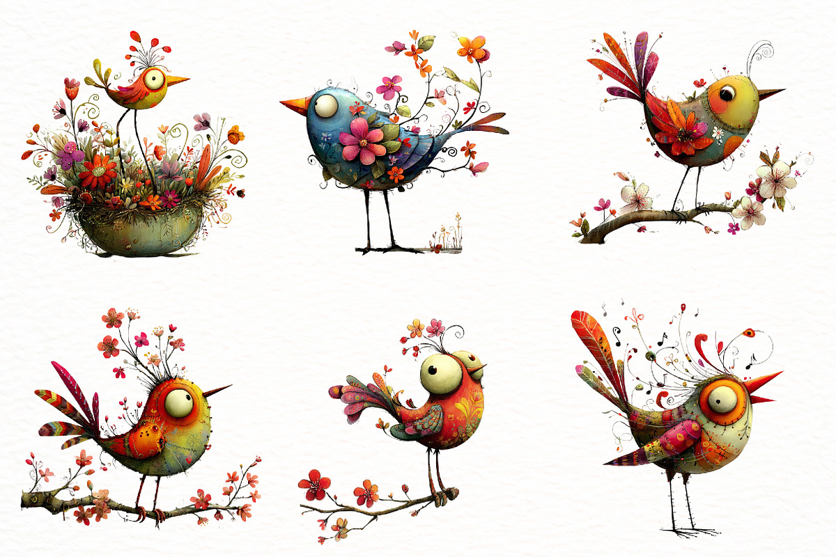 Whimsical Spring bird Clipart, an Illustration by Designworld (Photo 3 of 7)