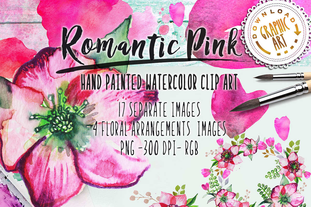 Watercolor clipart; Romantic wreath, an Illustration by Download Graphic Art (Photo 1 of 8)