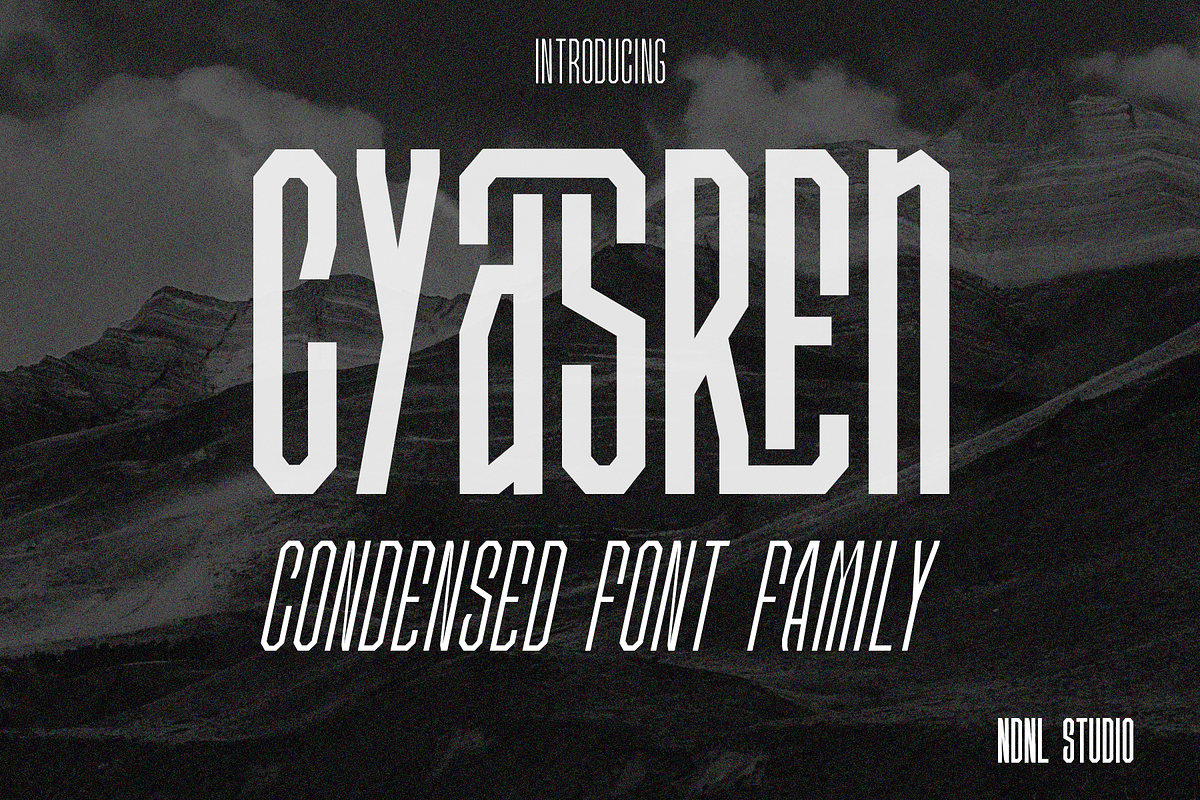 Cyasren – Condensed Font Family, a Sans Serif Font by NDNL Studio (Photo 1 of 11)