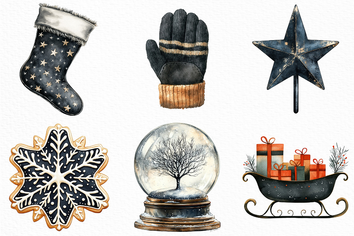 Black and White Christmas Clipart, an Illustration by Craft Nest (Photo 4 of 6)