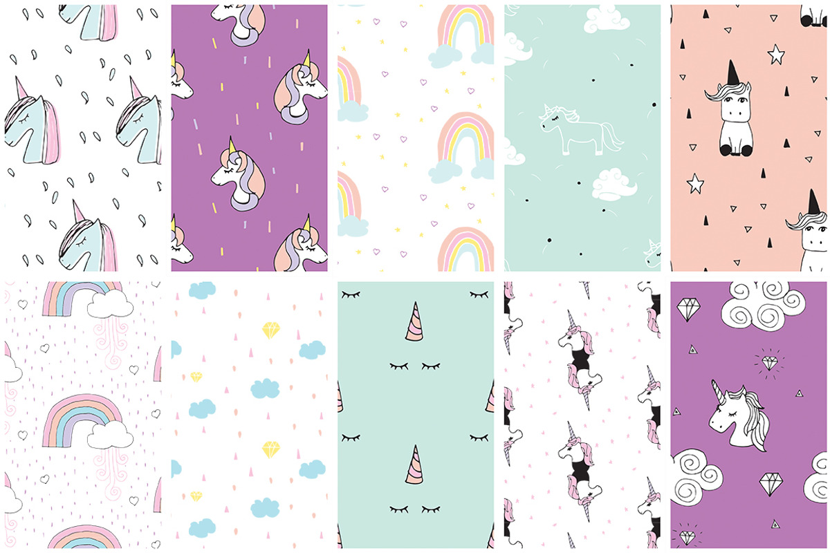 Unicorns & Rainbows Patterns, a Pattern Graphic by Youandigraphics (Photo 6 of 11)