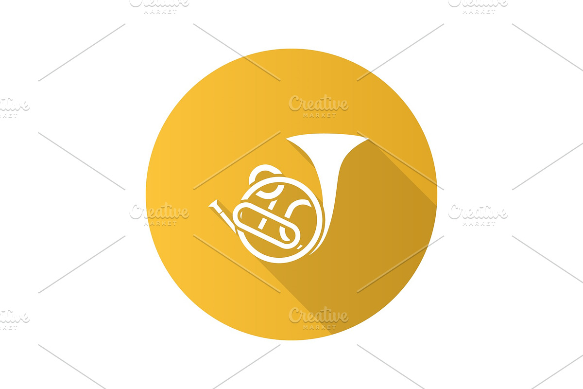 French horn flat design long shadow glyph icon, an Icon by IMG Visuals