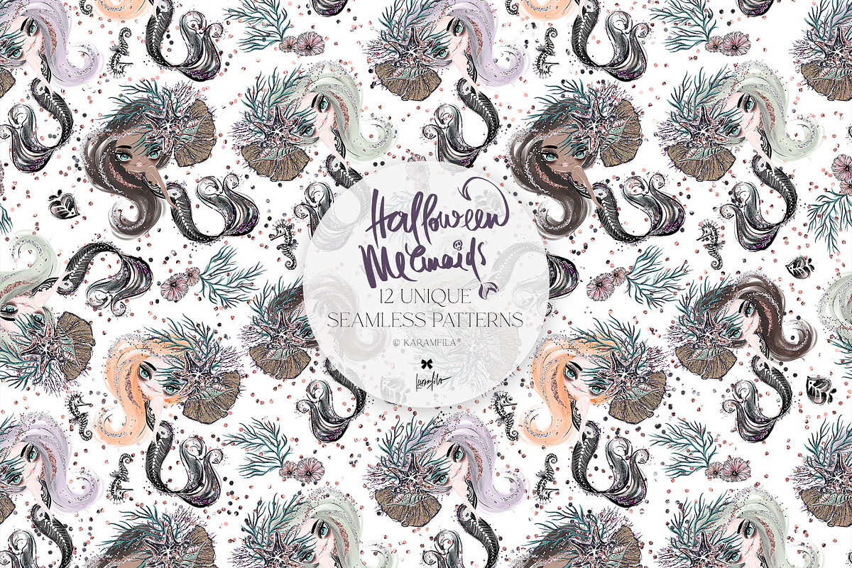 Halloween Mermaids Spooky Patterns, a Pattern Graphic by KaramfilaS (Photo 6 of 19)