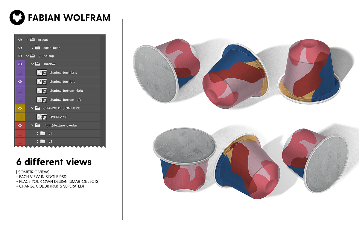 Coffee Capsule Mockup (Isometric), a Packaging Mockup by Fabian Wolfram (Photo 2 of 7)