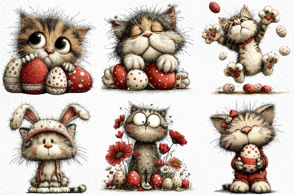 Whimsical Easter Cat Clipart PNG, an Illustration by Craft Nest (Photo 3 of 11)