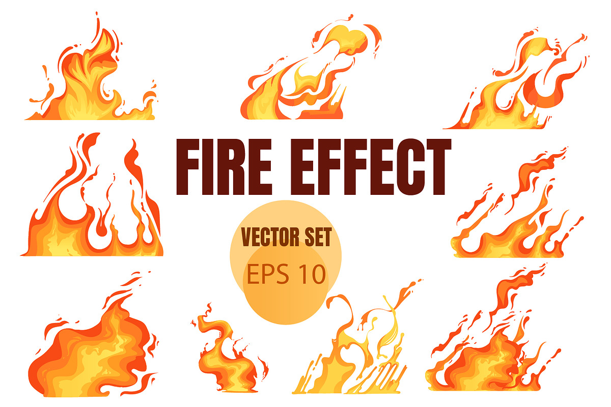 Set of burning fire effect for, an Object Illustration by Alfmaler
