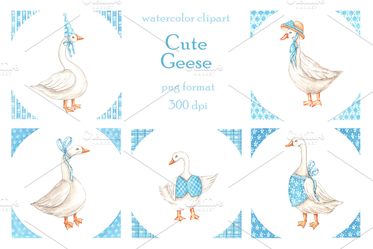 Cute geese watercolor clipart., an Illustration by SabinaWatercolorArt (Photo 2 of 6)