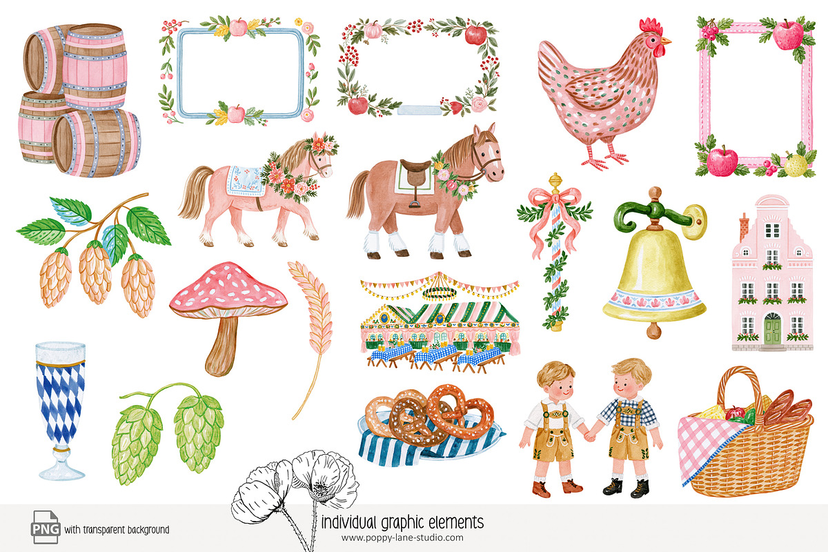 120 cute Oktoberfest clip art, a Seasonal Illustration by Poppy Lane Studio (Photo 10 of 12)