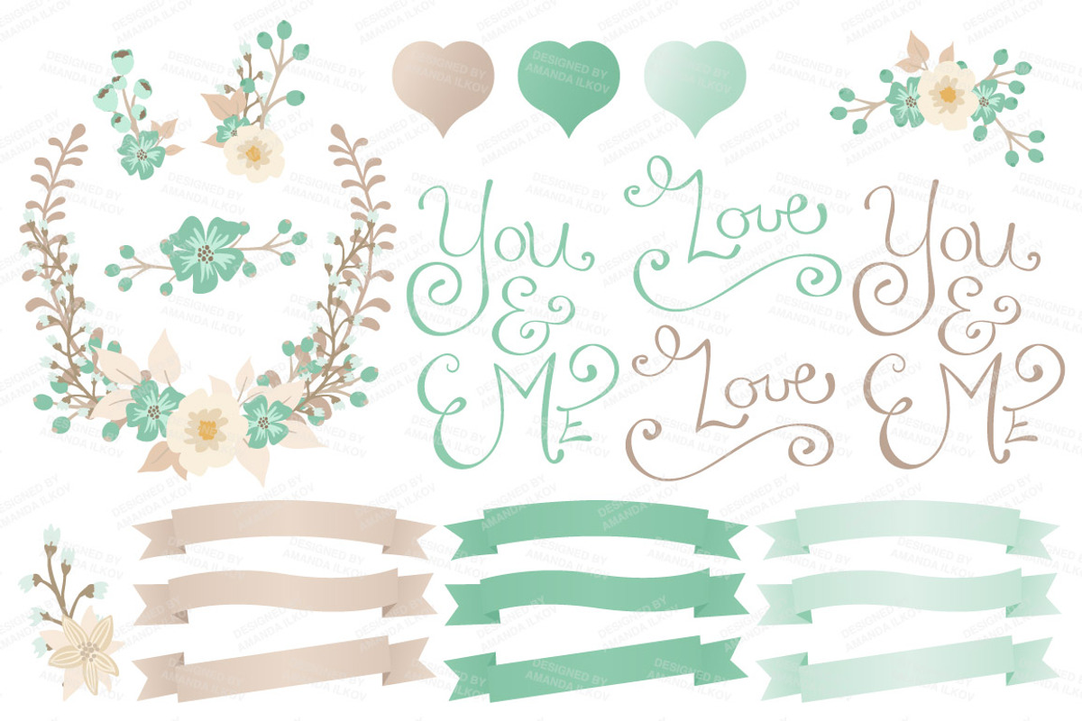 Mint Floral Heart & Banner Vectors, an Illustration by Amanda Ilkov (Photo 4 of 4)