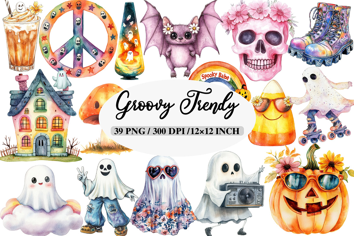 Groovy Halloween Clipart, Trendy, an Illustration by Daily.Designs (Photo 1 of 5)