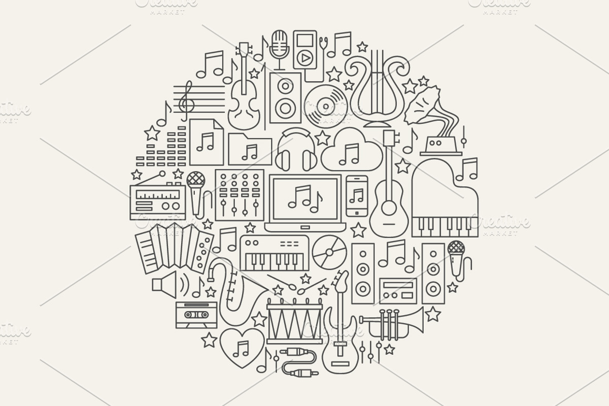 Music Line Art Vector Icons Set, a Solid Icon by Anna_leni